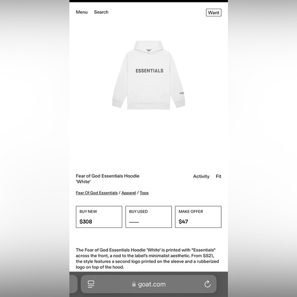 Essentials FOG hoodie-White. - Picture 4 of 4